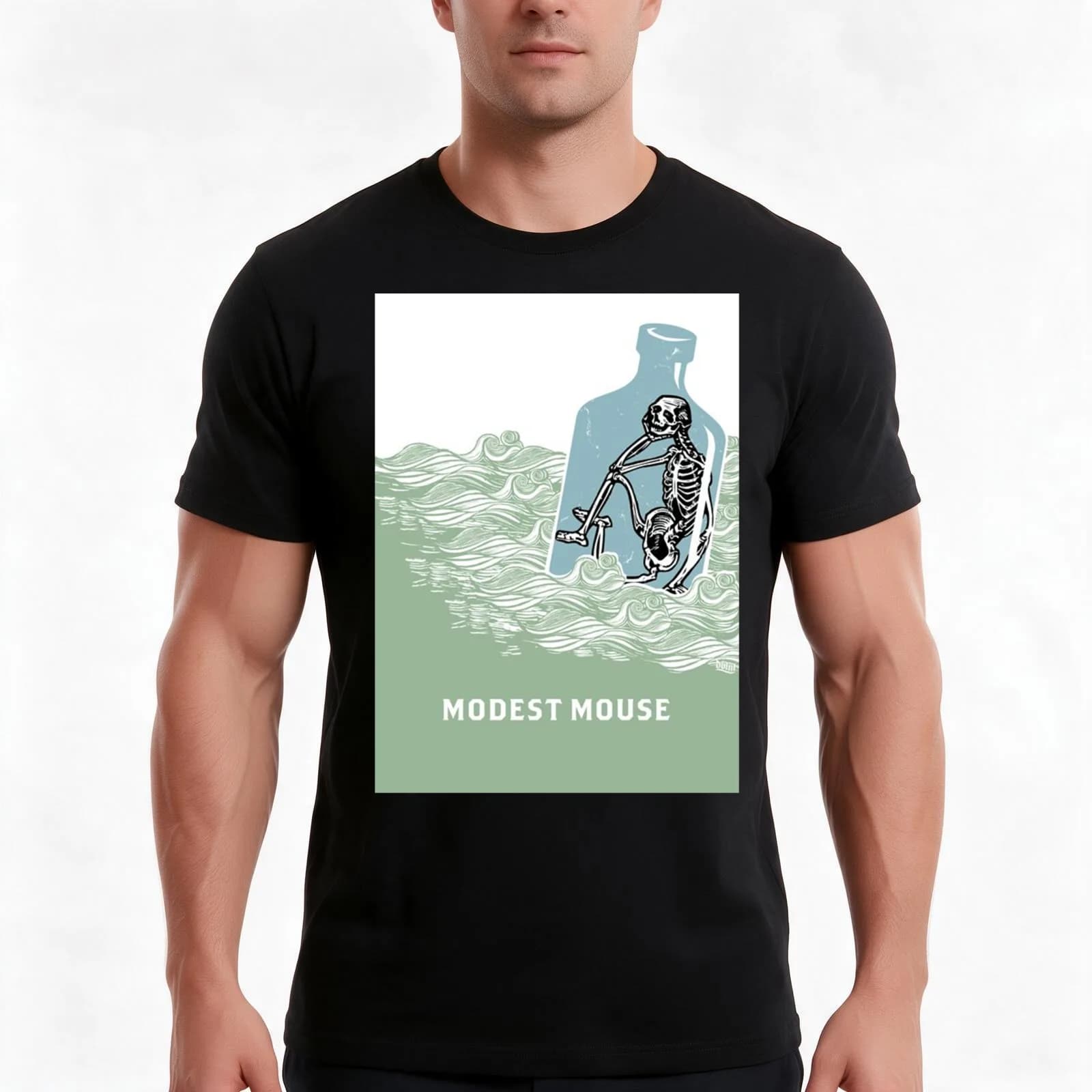 Modest Mouse Bottle T-Shirt, Summer Casual Cotton Tee, Oversized Streetwear Tops, Vintage Graphic Print, Loose Fit Short Sleeve