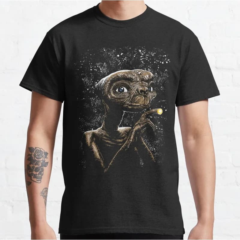 PHONE HOME! Funny The Extra Terrestrial 80s Horror movie Alien E.T. Sci fi Short-sleeve crewneck T-shirt large size Tops S-6xl