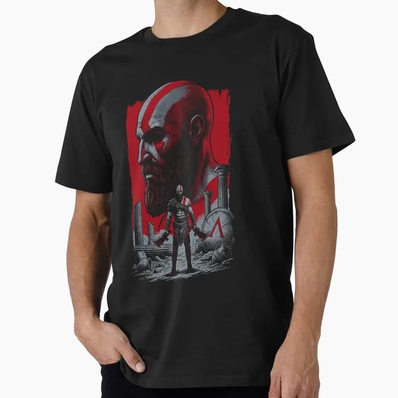 God of War Kratos T Shirt 0911 Men's Gaming Graphic Tee Spartan Warrior Ragnarok Streetwear Short Sleeve Unisex Gamer Gift Tops