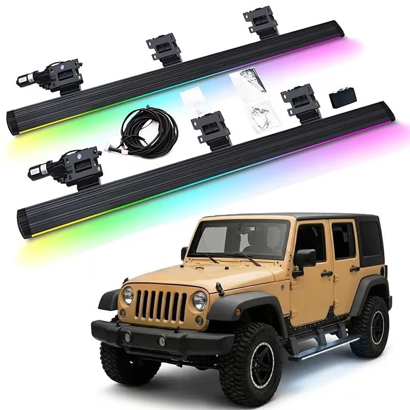 LED Colorful Lighting Electric Power Running Board Electric Side Steps for Jeep Wrangler JK 4 Door 2008-2017