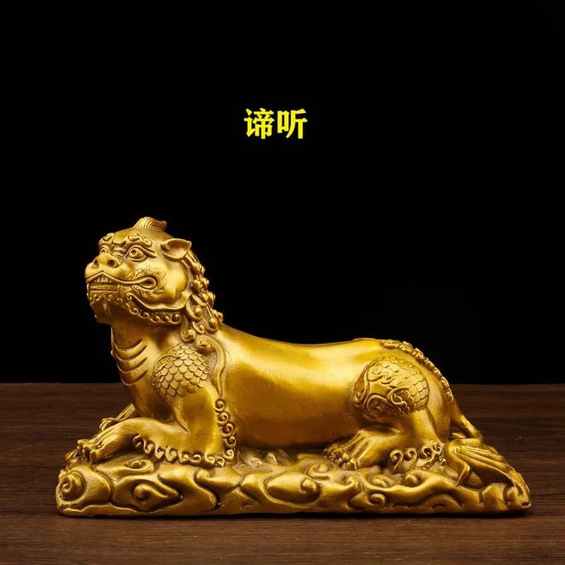 Brass Dhi-Ting Ornament: Pixiu, a one-horned mythical beast from Mount Jiuhua, a treasure-bringing statue of the Dzogchen King,
