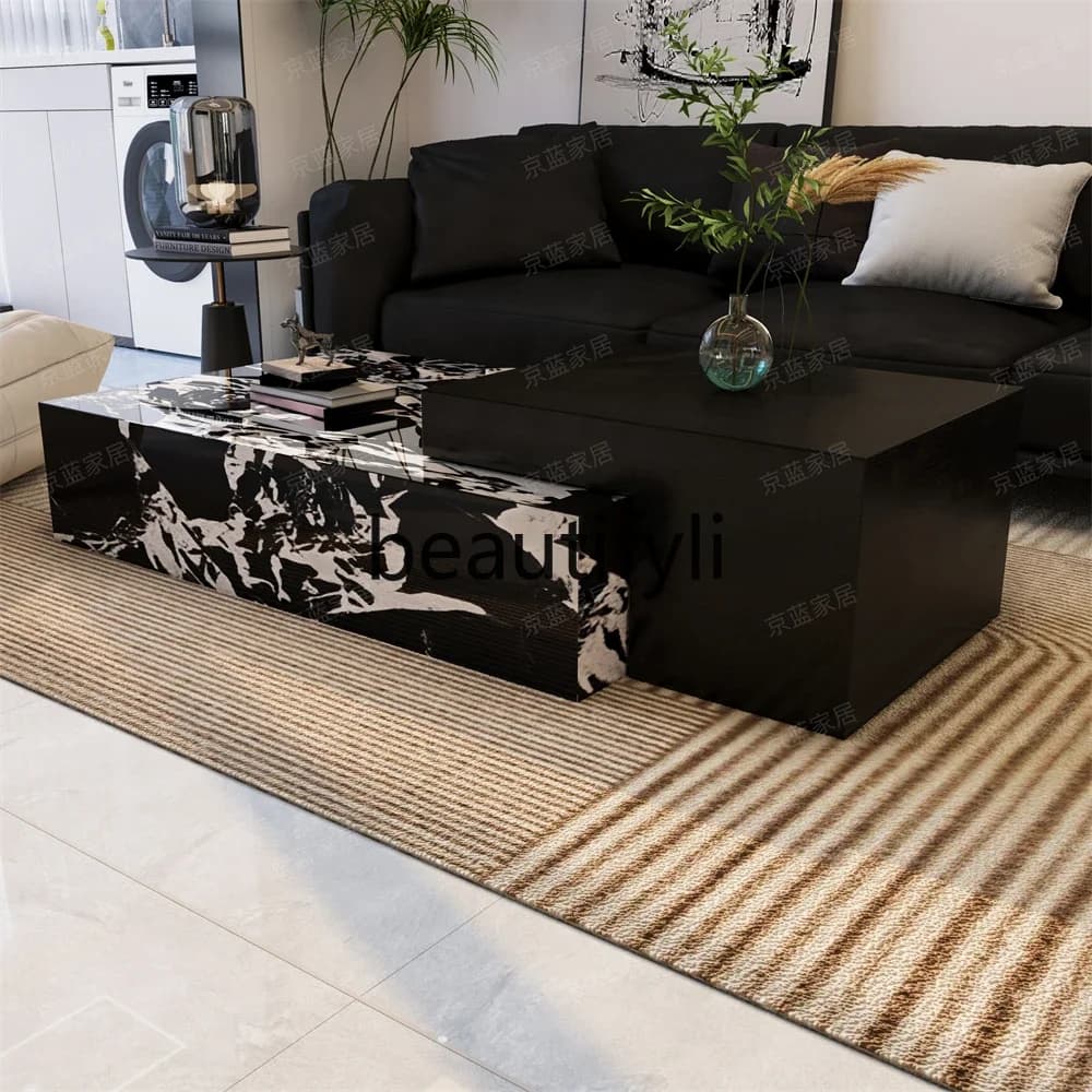 yj57 Marble coffee table simple high-grade square solid wood combination Italian light luxury living room coffee table