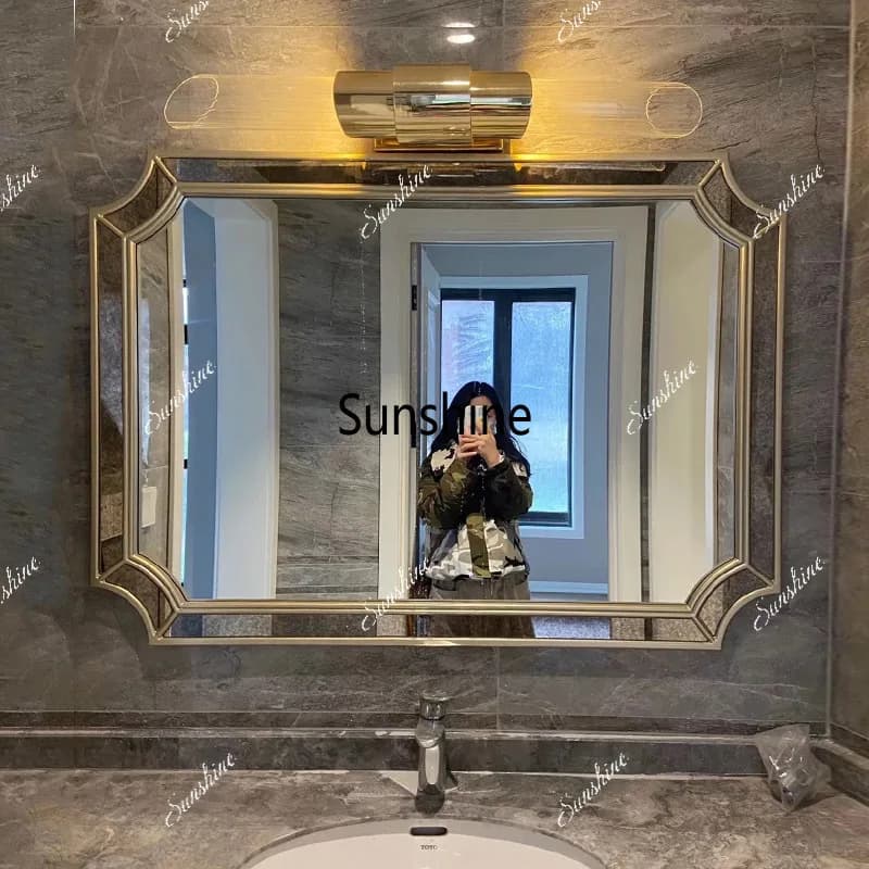 European retro makeup mirror, bathroom wall-mounted anti-fog mirror