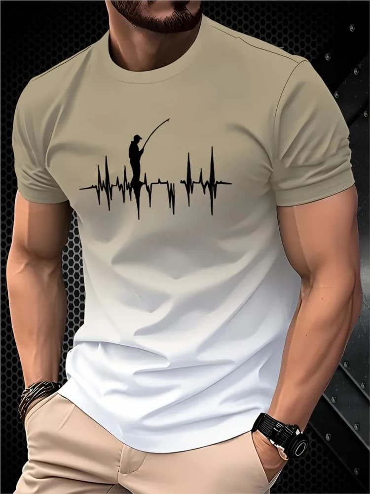 Menswear Clothing Contrast Printed All-match Short Sleeves T Shirt Round Neck Slim Shirts For Man Simple Style All-match Casual