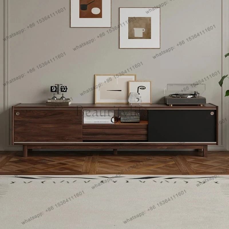 black walnut TV cabinet living room combination tea TV multi-function locker retro