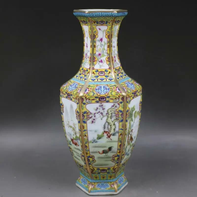 Exquisite Classic Chinese Colour Enamels Porcelain 12 Zodiac Animal Ox Mouse Six Sides Vase