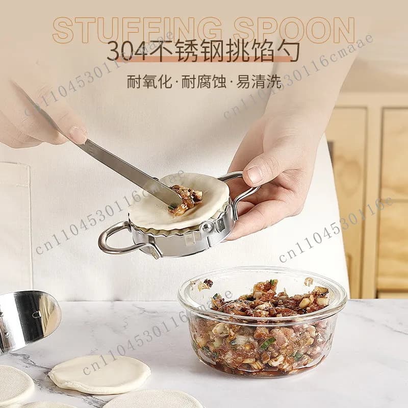 Stainless steel dumpling maker kitchen skin cutting press mold household rolling surface dumpling tool stuffing spoon