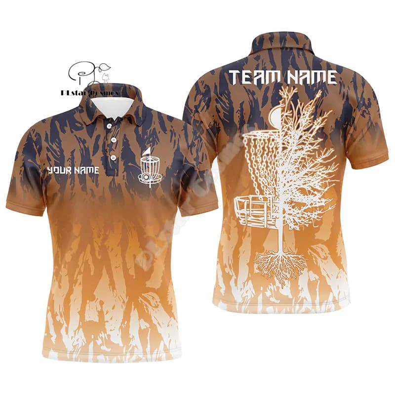 Custom Name Disc Golf Player Camo Flame Graffiti Tattoo Retro 3DPrint Summer Casual Harajuku Short Sleeves Polo Jersey Shirts A4