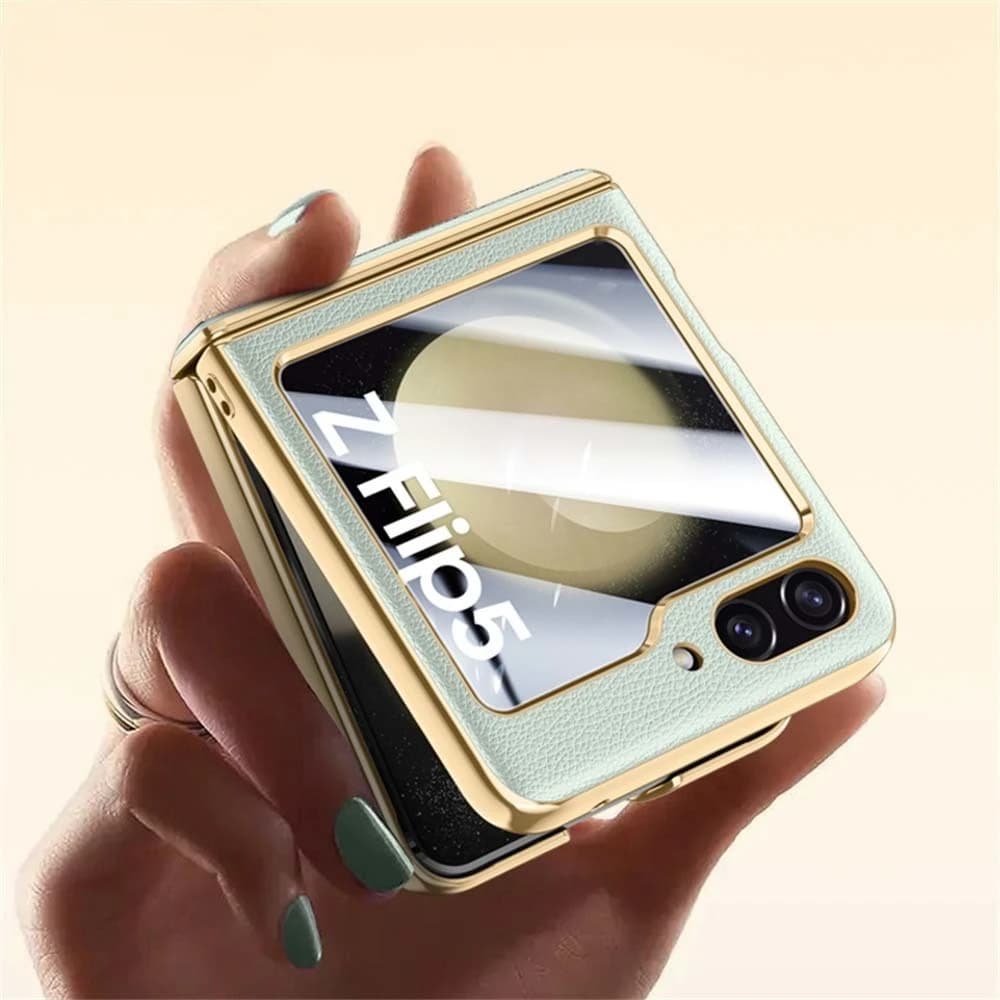 For Samsung Galaxy Zflip 5 6 Luxury Plating Pure Leather Hinge Phone Case For Samsung Z Flip5 Flip 6 Lens Protection Back Cover