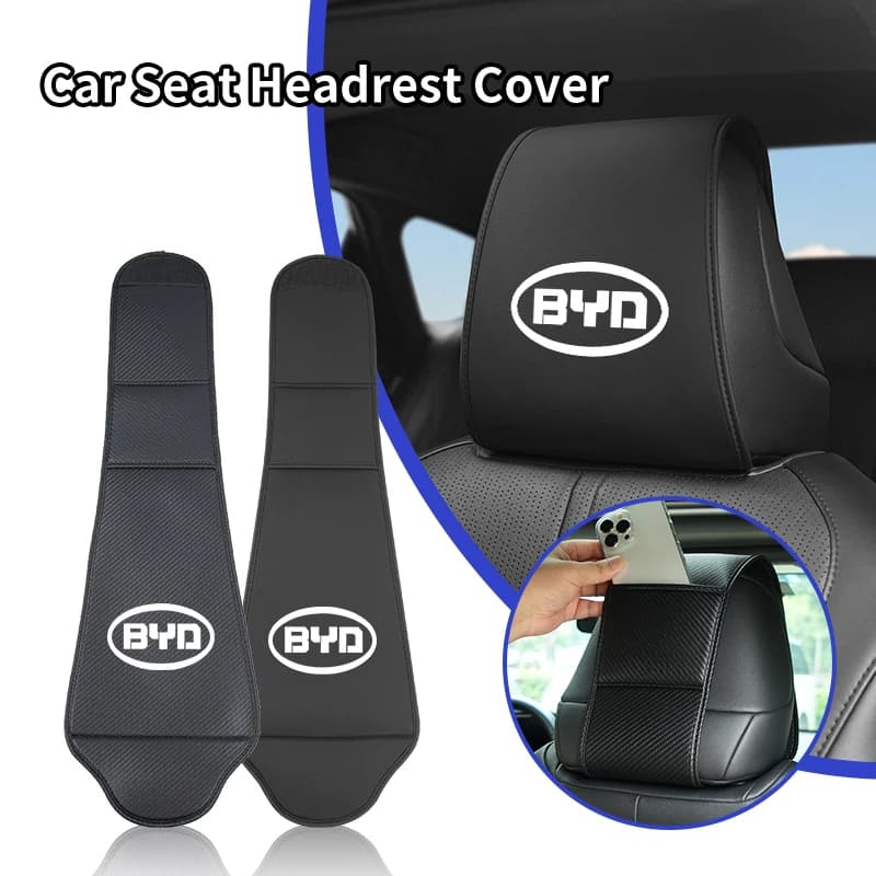 BYD Car Headrest Cover Leather Auto Headrest Protector With Pocket Storage Organizer For BYD Song Pro DM-i Han EV Dolphin Seal 0