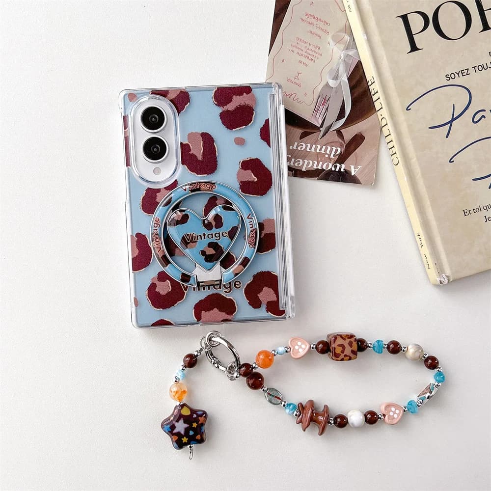 Cute Brown leopard Grip Magnetic Phone Case For Samsung Galaxy Z Fold8 Kawaii Shockproof for Magsafe Protective Shell For Girls