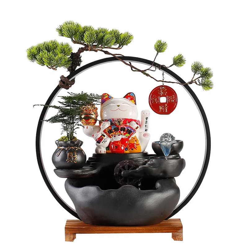LMM Lucky Cat Ornament Flowing Water Generates Wealth Business Thriving Shaker Cat Office Decoration