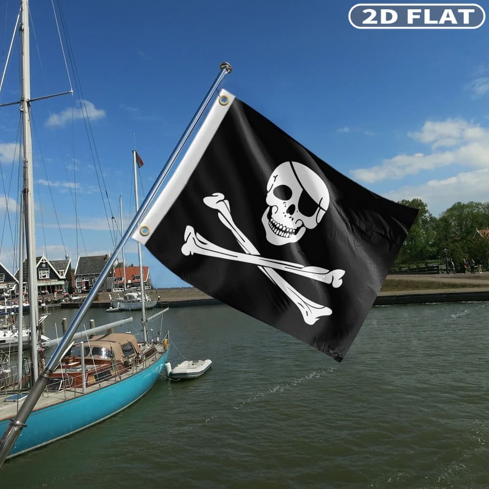 2D FLAT 1pc Skull Pirate Flag, Halloween Home Garden Room Party Decor, Indoor Outdoor Hanging Decor, Durable Polyester Fabric