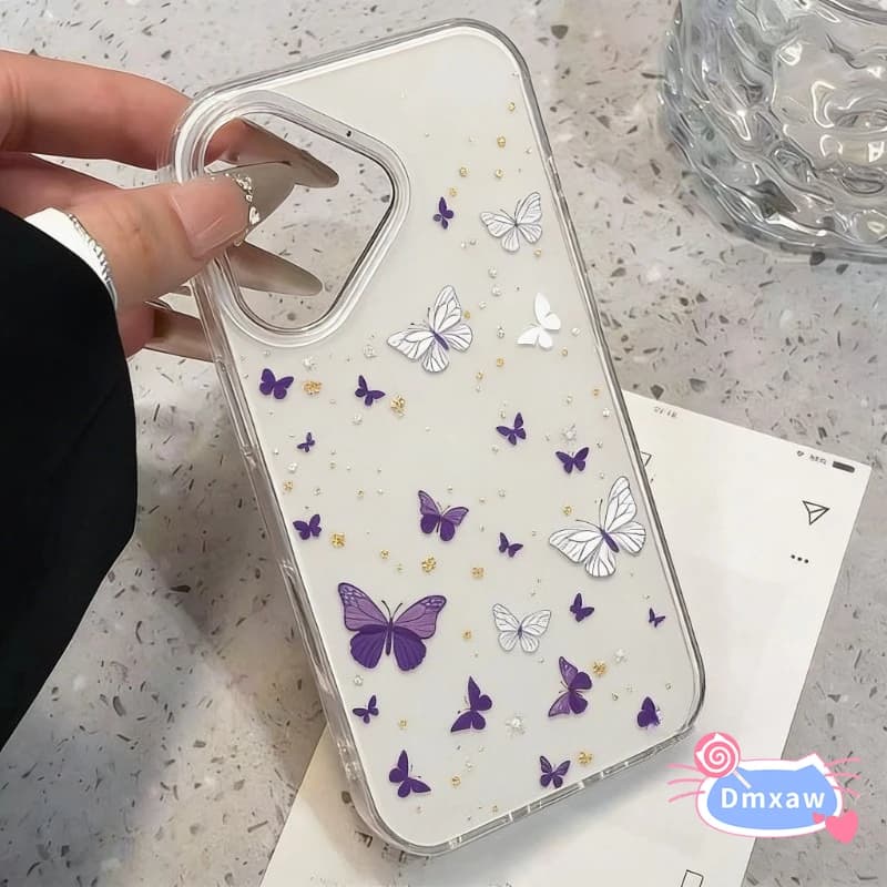 Simple Purple Butterfly White Phone Case For Redmi Note 15 14 14S 13 12 Turbo 12S Pro Plus Speed 5G 4G Cover