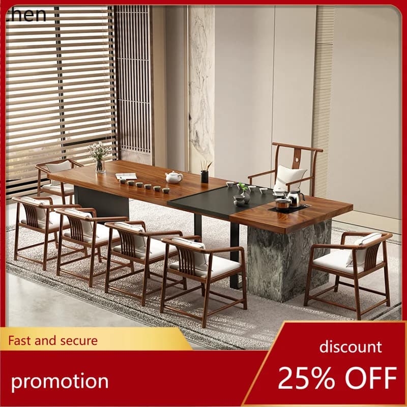 ZML Tea Table and Chair Set New Chinese Style Solid Wood Tea Table Office Drawer Living Room Tea Drinking Table