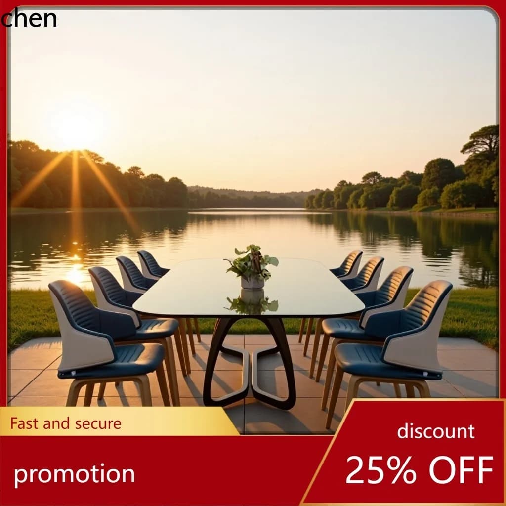 CZ Modern Rectangular Tempered Glass Dining Table Living Room Dining Room