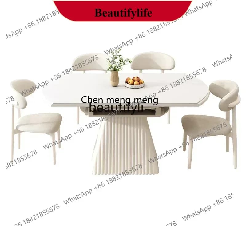 z183 Y Slate household small apartment retractable round dining table square and round dual-purpose dining table French cream st