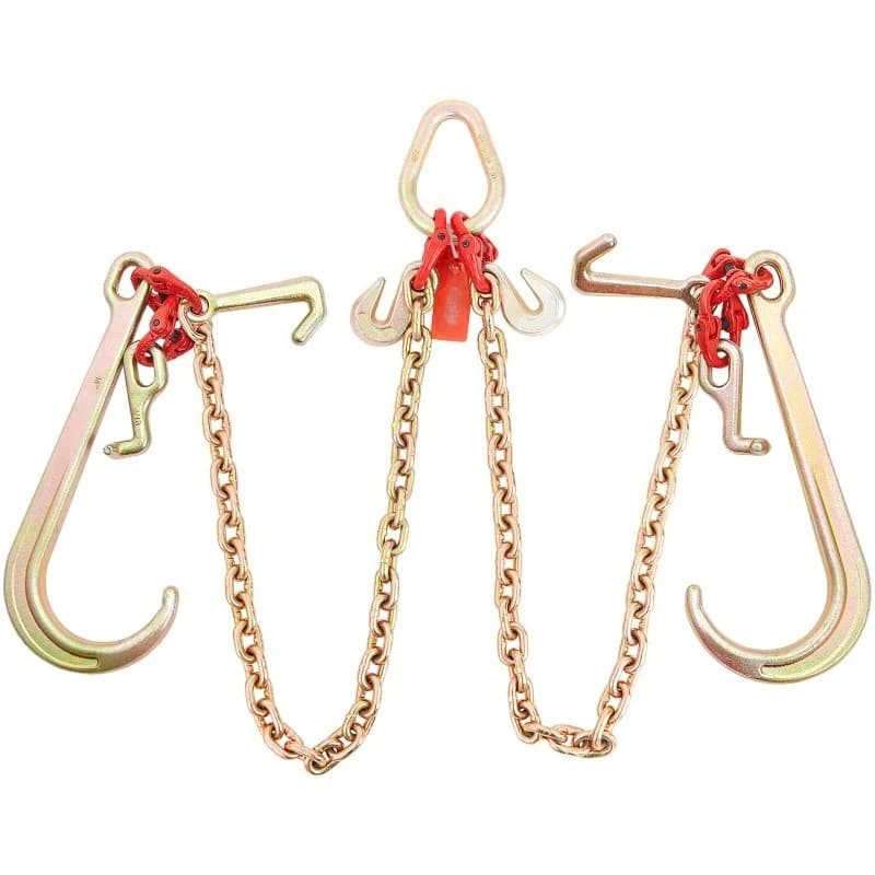 V-Chain Tow Chain Bridle 9620lbs Working Load Limit 5/16''x3' G80 with RTJ Cluster Hooks & D-Shackle for Lifting Moving