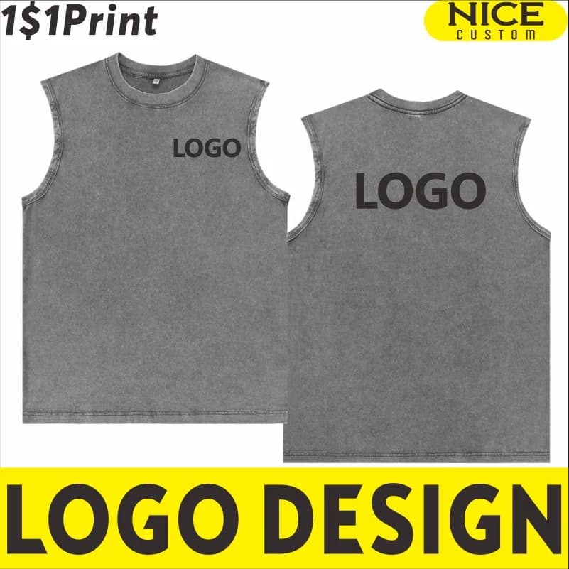 Customized Vest Design Casual Sleeveless Vest Printing Logo 100% Cotton Street Vintage T-shirt Embroidery Pattern
