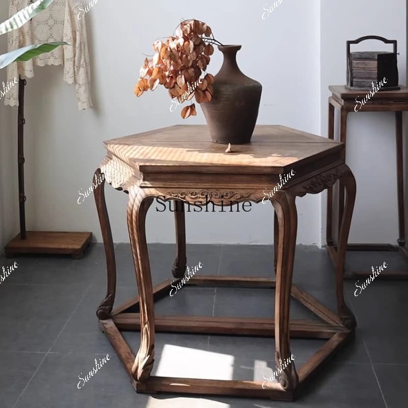 Hexagonal table Xuanguantai solid wood Chinese antique and old storage flowers