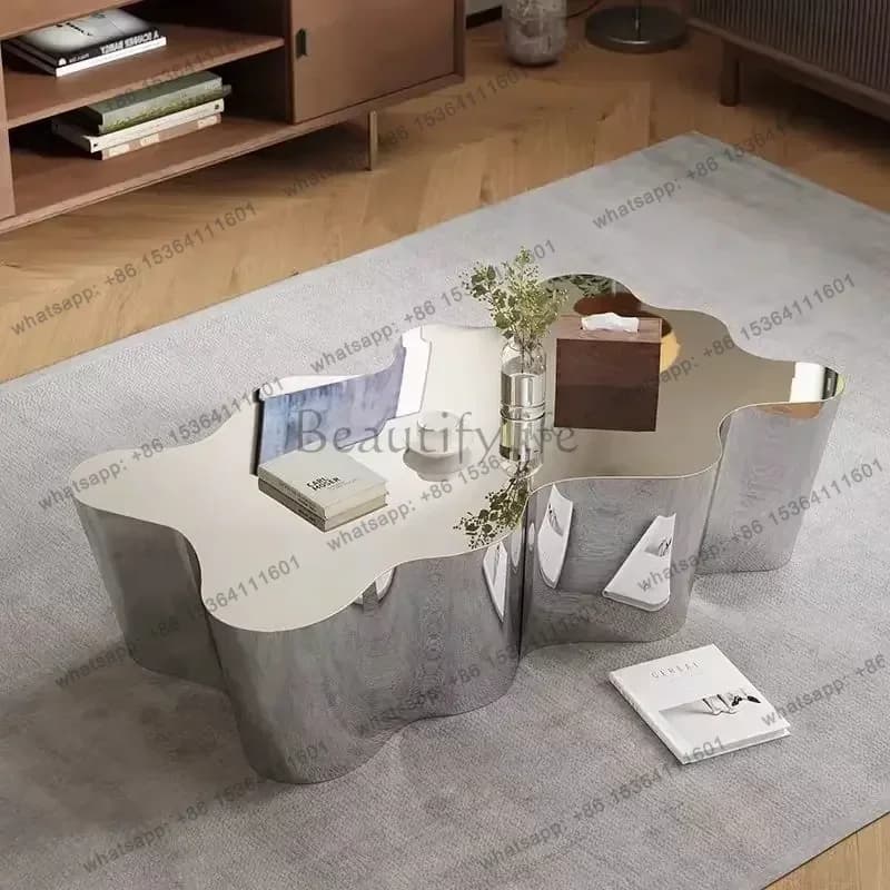 LDLiving Room Modern Luxury Nordic Stainless Hotel Metal Coffee Table Aesthetic Designer Bright Light Side Tables Furniture