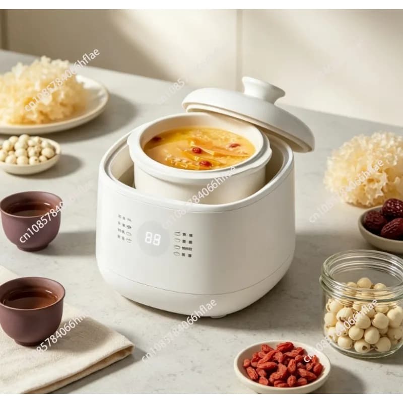 Single Person Ceramic Stew Cup with Steamer Rack, Small Purple Sand & Glass Water Stewing Soup Pot