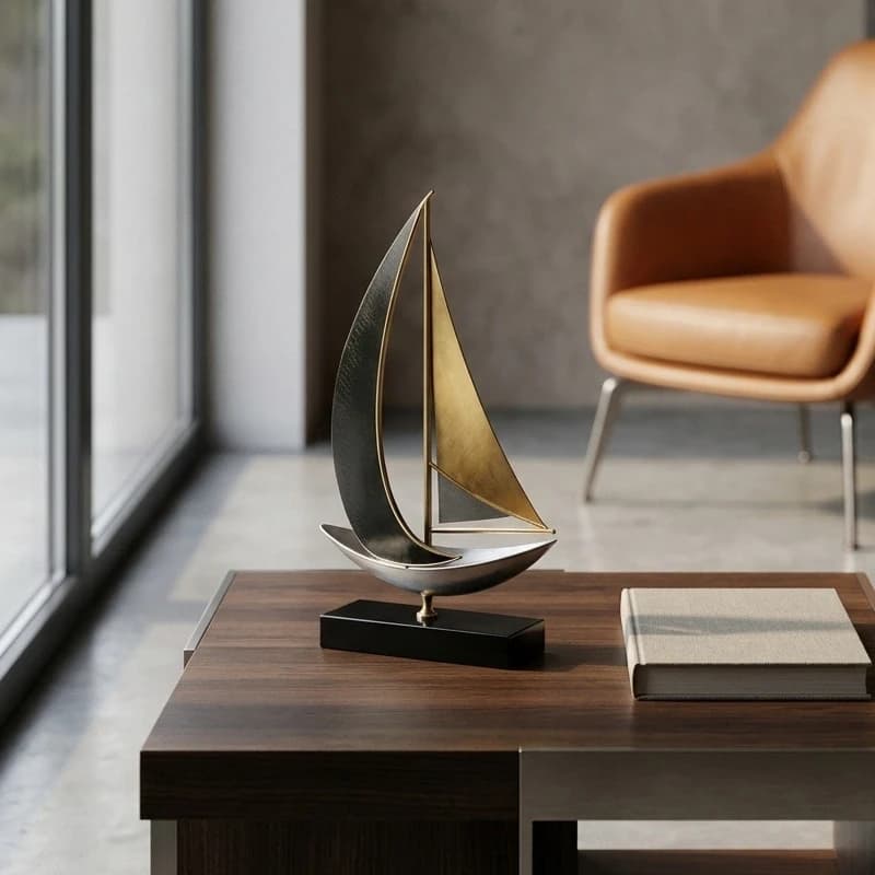 Iron Sailboat Sculpture Desktop Ship Statue Collection Office Furniture Cabinet Table Center Living Room Home Decoration