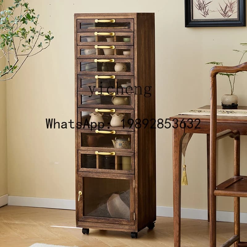LYY  Ten-layer Dental Cabinet North American Black Walnut Floor Cabinet Tea Room Living Room Storage Display Cabinet