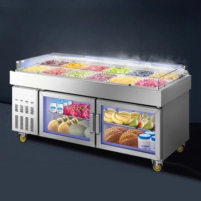 Fruit fishing display cabinet spray refrigerated salad table slotted commercial fresh-keeping cabinet refrigerator seafood