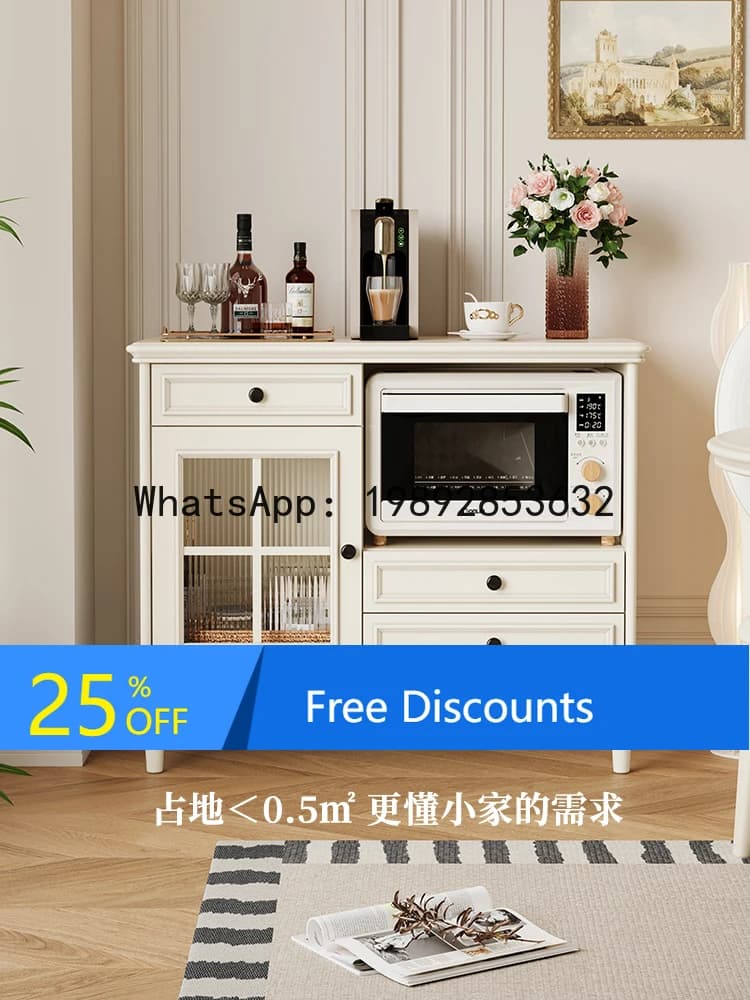 YFY French Retro Cream Style Sideboard Cabinet Living Room Wall-Mounted Integrated Storage Cabinet Dining Room White