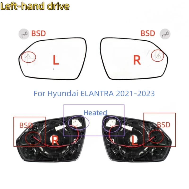 For Hyundai ELANTRA 2021-2023 Left or Right Side Blind Spot Heated Wing Mirror Glass Rearview Mirror