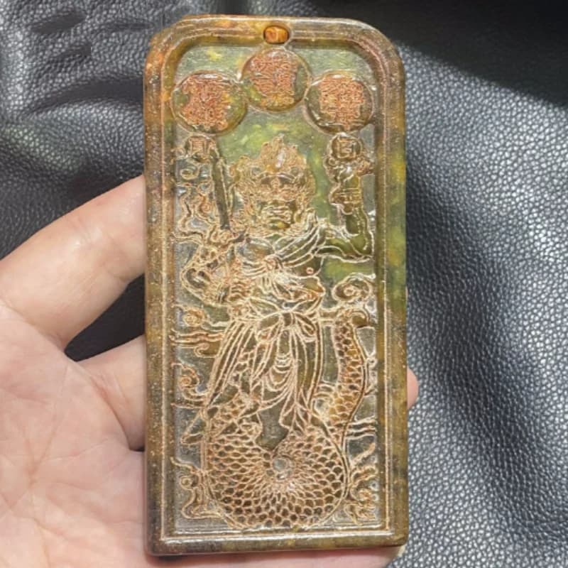Chinese antique jade carving Xiuyu Buddha statue relief Buddha plaque folk art collection retro handicraft