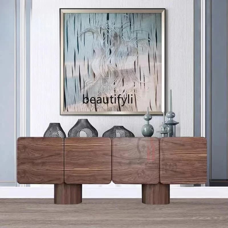 Italian-style dining side cabinet North American black walnut color retro locker Nordic side cabinet