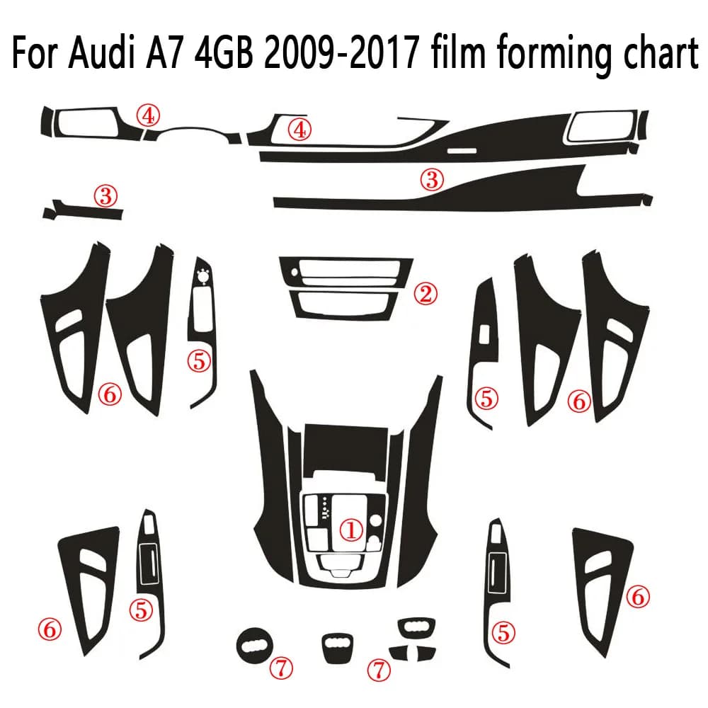 For Audi A7 2010-2017 4G8 5D Carbon Fiber Black Pattern Interior DIY Trim Decals