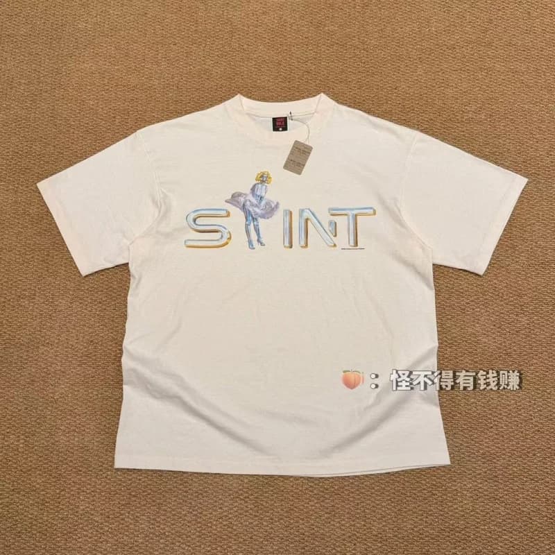 Authentic SAINT Lettering Girls' T-Shirt 26SS Summer Round Neck Washed Cotton Oversized Short-Sleeve T-Shirt