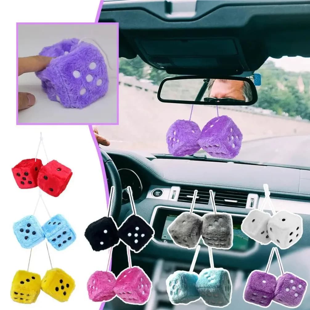 Diameter: 4cm Long Hair Hot Stamping Dot Dice Plush Toy Cube Pendant Car Ornament Sieve Anime Car Decoration Accessories