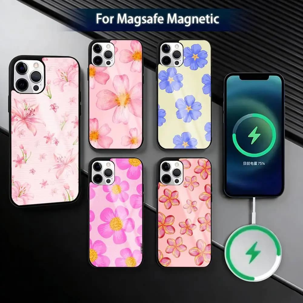 Flower P-Pattern  Phone Case For iPhone17,16,15,14,13,12,11 Plus,Pro Magnetic For Magsafe Wireless Charging