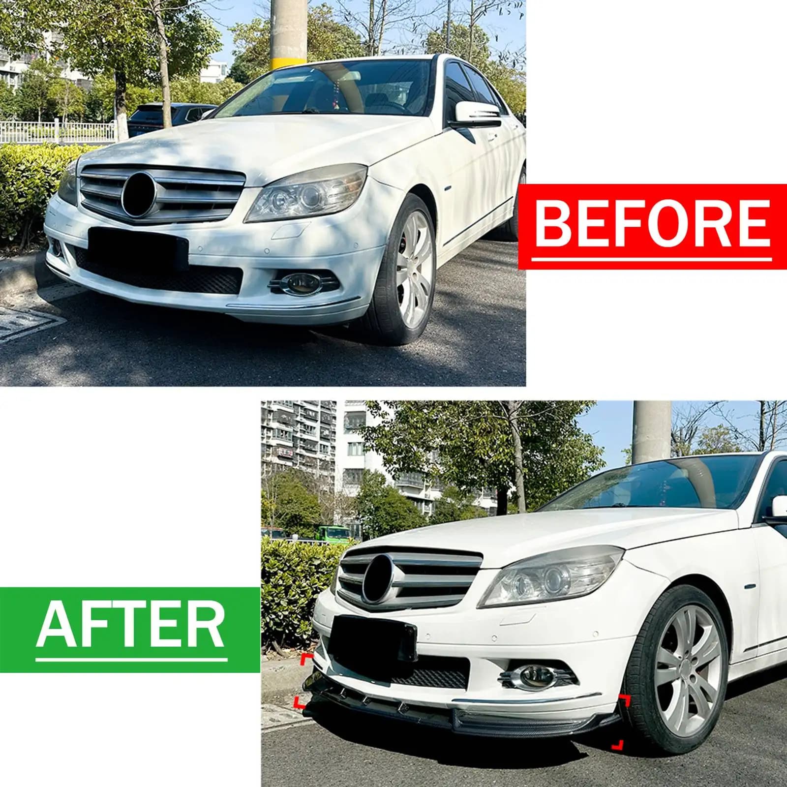 For Benz C-Class W204 2007-2010 ar Front Bumper Canard Lip Trim Lower Splitter Diffuser Spoiler Body Kits Tuning
