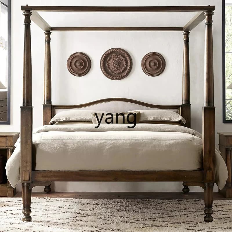 LMMNew Classical Carved Fabric Double Bed Bedroom Large Bed