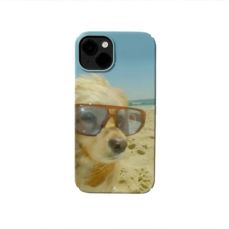 Ins Yellow Sunglasses Cartoon Dog Case for IPHONE 17 16 ProMax 15 14 Plus 13 12 MINI 11 PRO 16Plus XR XS MAX Acrylic Phone Cover