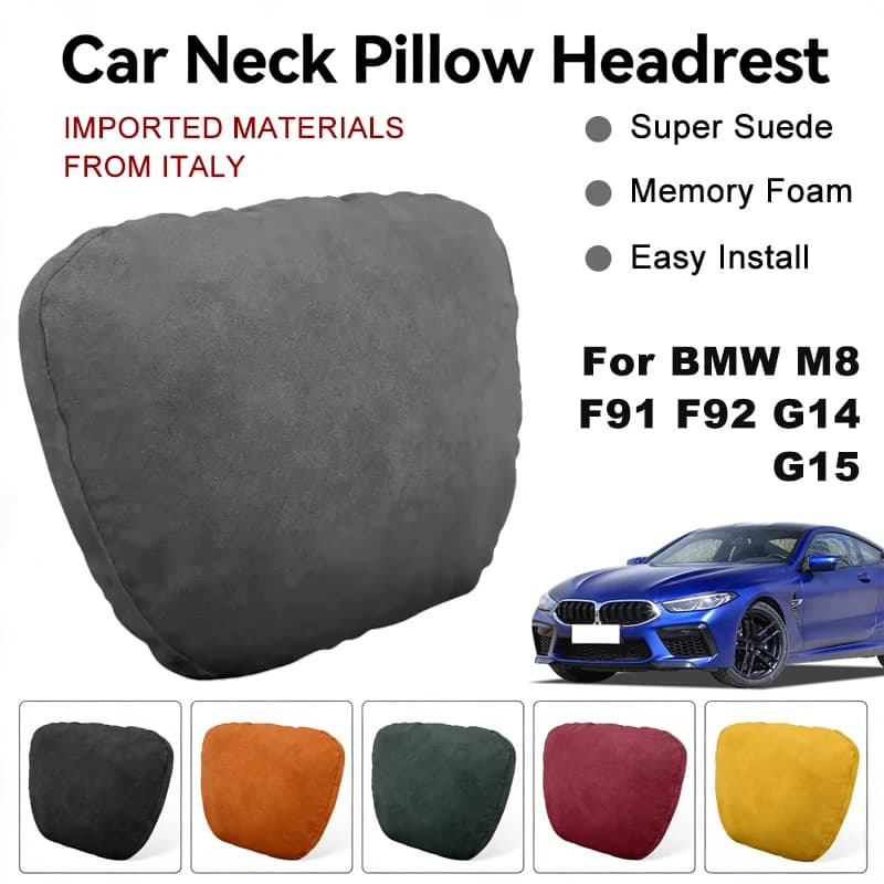 Italy Suede Car Neck Rest Pillow For BMW M8 F91 F92 G14 G15 Seat Head Neck Support Cushion Auto Interior Accessories