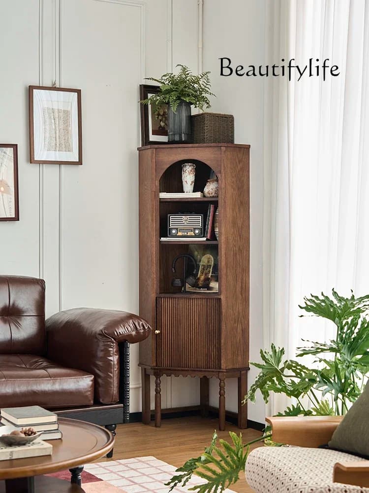 BX French Retro Solid Wood Corner Cabinet Small Apartment Household Antique Wall Storage Designer Model