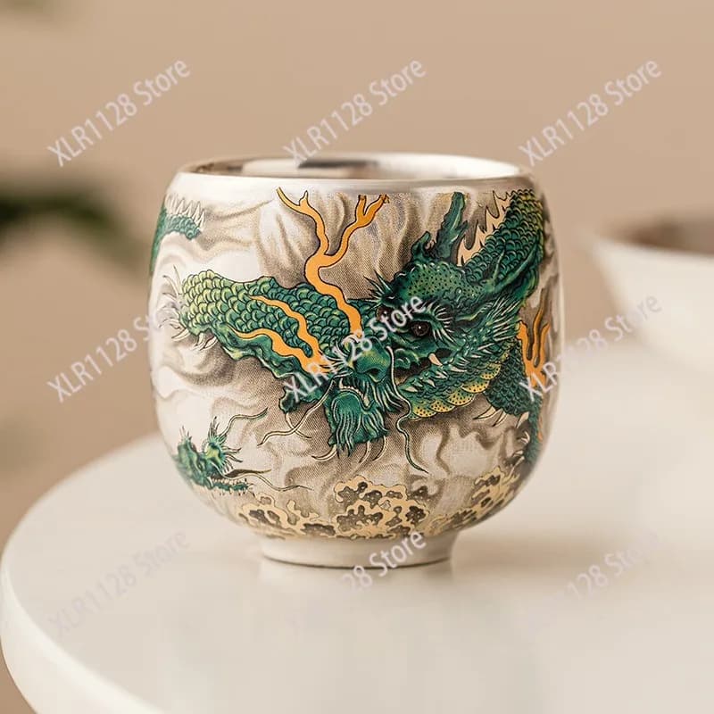 Chinese Style Silver Dragon Tea Cup Luxury Personal Master Tea Mug Household Exquisite Teacup Gift Box