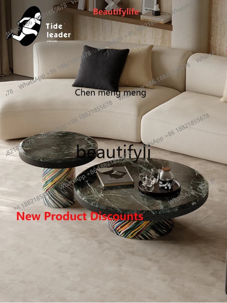 2003 Italian marble coffee table light luxury high-end round living room coffee table combination