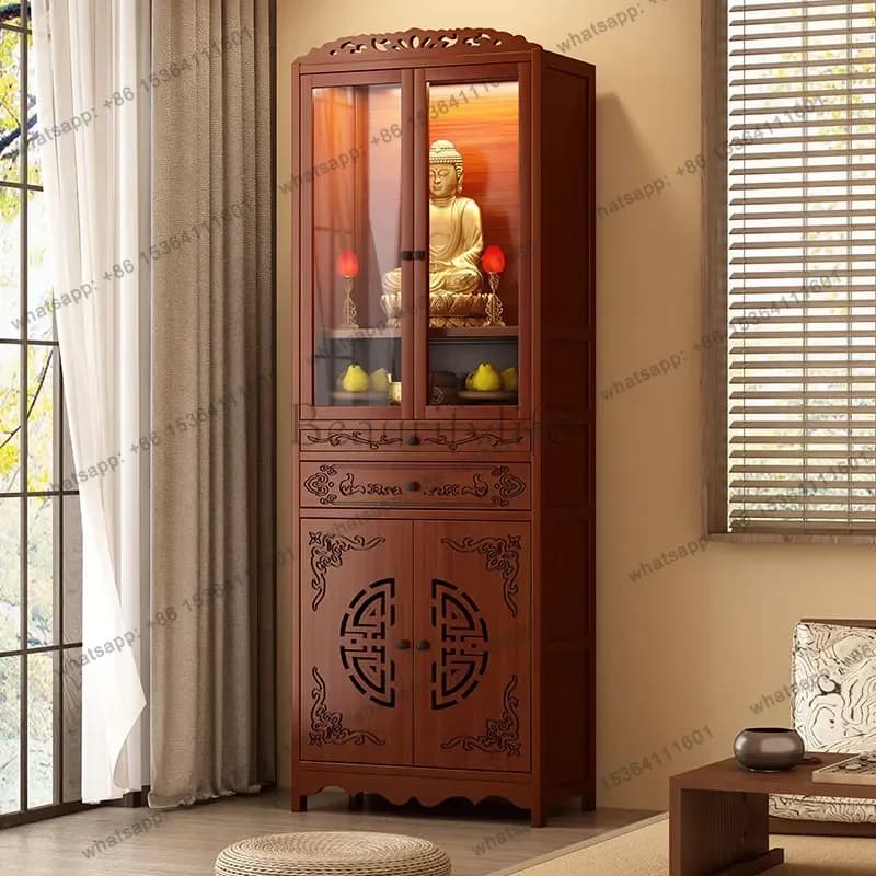 PG   buddhist niche guanyin bodhisattva for home new chinoiserie standing cabinet non-solid wood shrine incense offering shelf