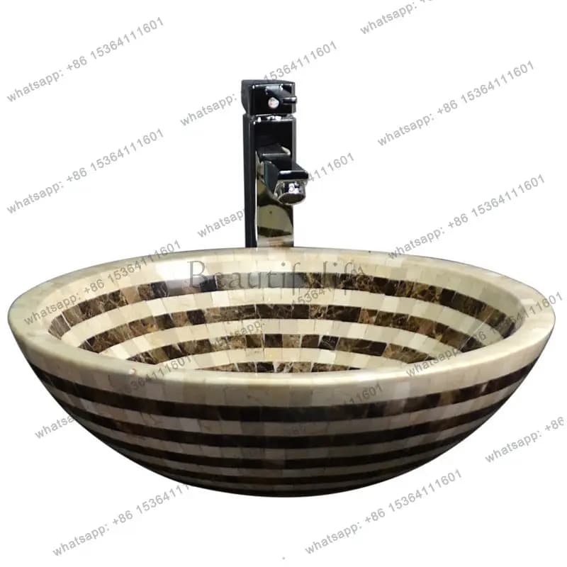 Marble counter basin retro art hand wash round bathroom basin