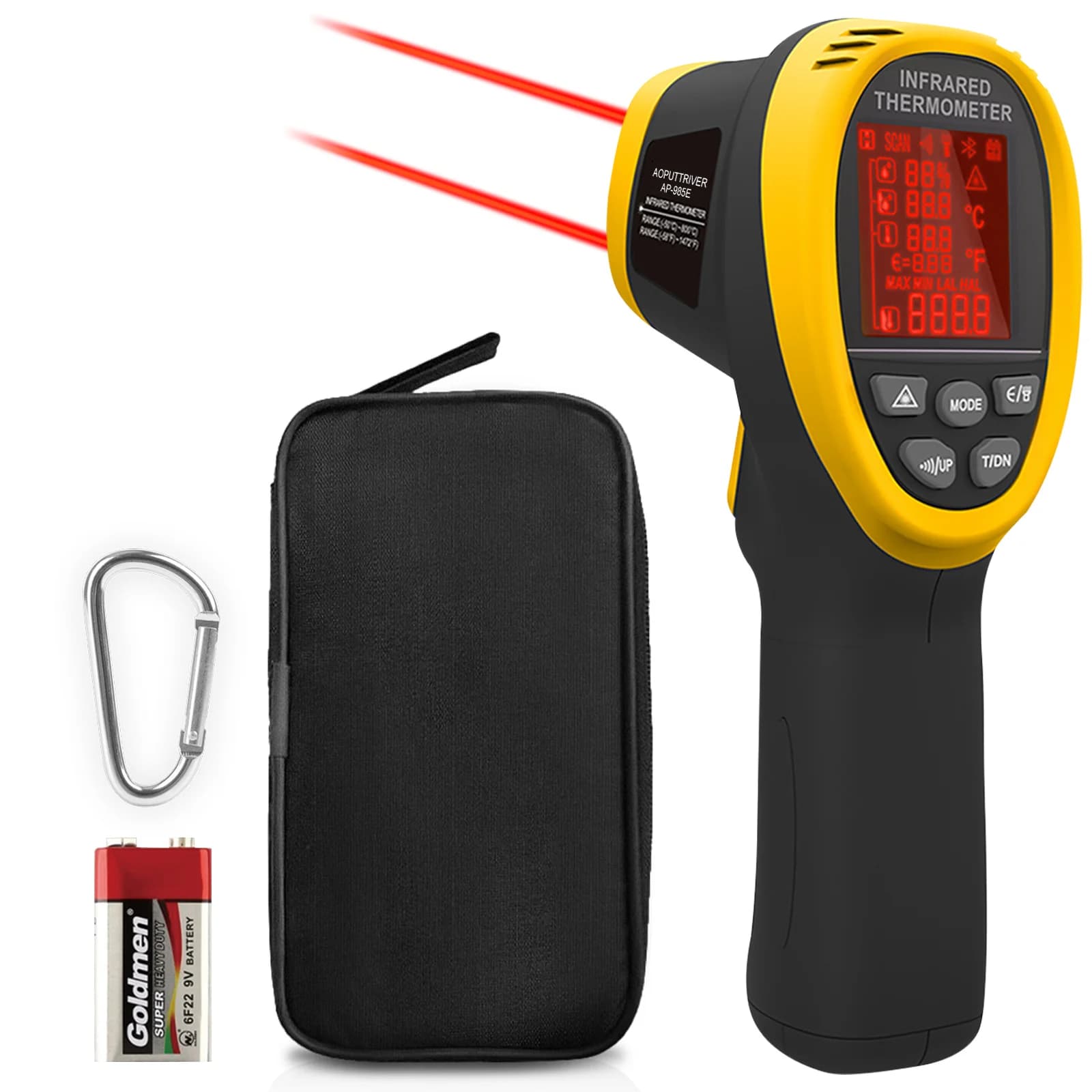 Infrared Thermometer Non Contact Laser Temp Gun -50 to 800℃ with Dew Point Humidity for HVAC Industrial Electrical