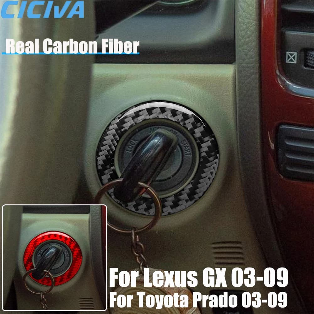 Real Carbon Fiber Car Accessories Engine Start Key Hole Ring Trim Cover Soft Sticker For Lexus GX For Toyota Prado 2003-2009