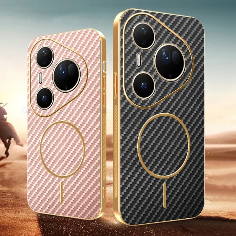 Carbon Fiber Plating Tough Case For Huawei Mate 70 RS 60 Pro Plus Wireless Charging For Magsafe Magnetic Cover Mate 70 Pro Plus