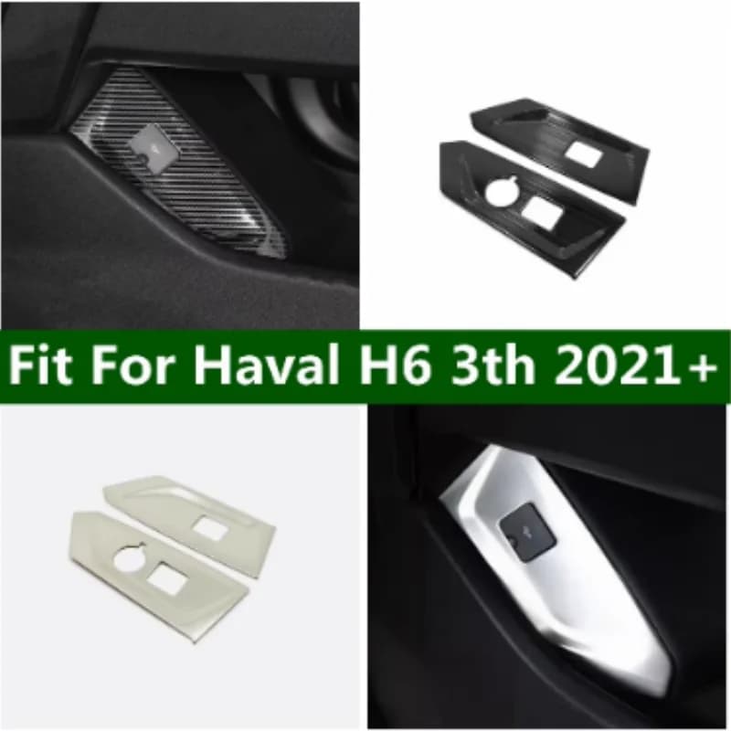 Steel Main And Co-Pilot Charging Port Sequins USB Cigarette Lighter Decor Panel Cover Trim Fit For Haval H6 3th 2021-2024